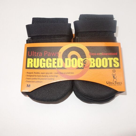 NEW Ultra Paws Rugged Dog Boots Shoes BLACK Medium 2.75" Paw - Picture 1 of 6